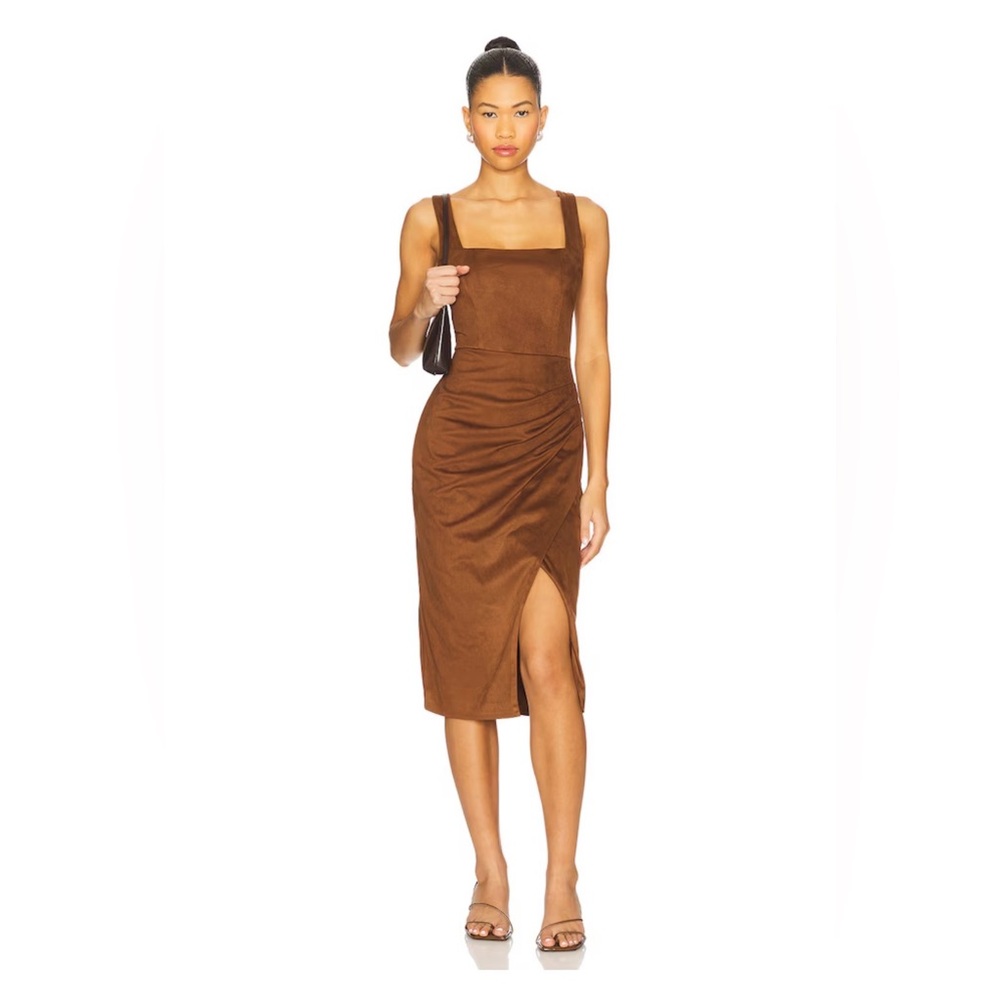 NWT Steve Madden Milo Sleeveless Gathered Midi Dress | Chicory Brown Size 4